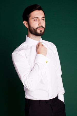 Camasa Barbati Semi Slim Fit Bumbac Alb cu Mansete pentru Butoni