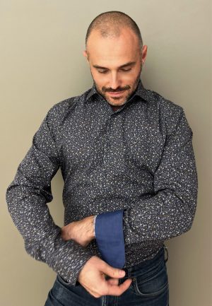 Camasa Barbati Slim Fit Bleumarin Flori Maro