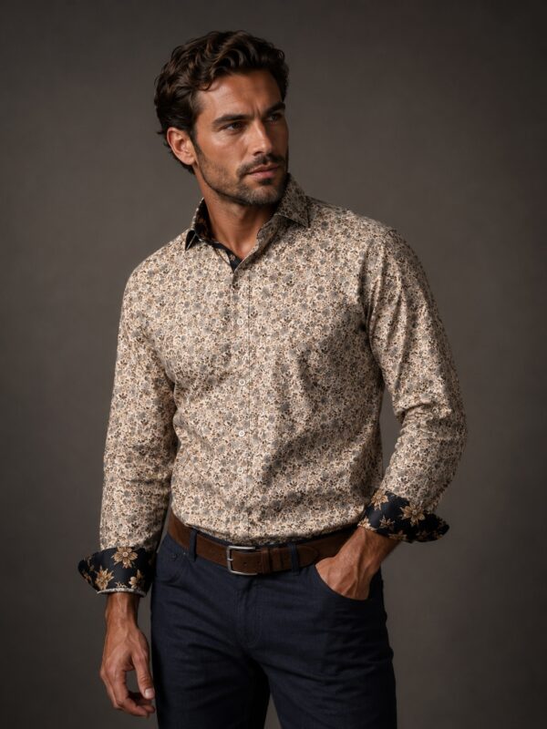 Camasa Barbati Slim Fit Sand Flowers