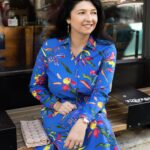 Rochie Scurta Vascoza Flori Albastre si Ciclamen