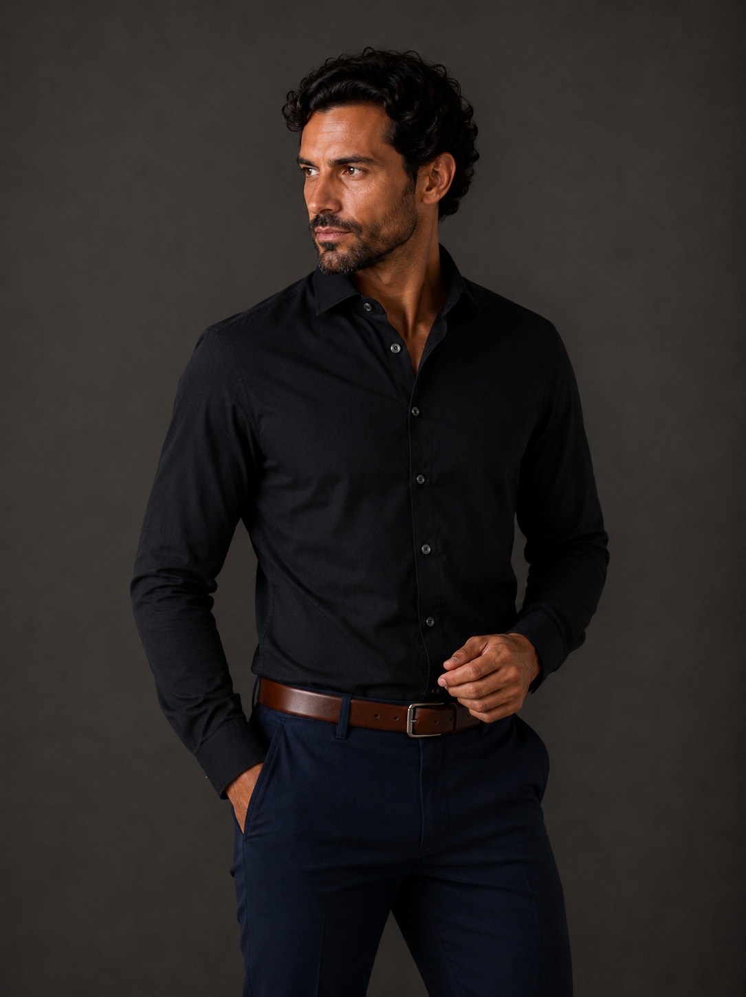 Camasa Barbati Slim Fit Neagra din Bumbac 1 Camasa Barbati Slim Fit Neagra din Bumbac