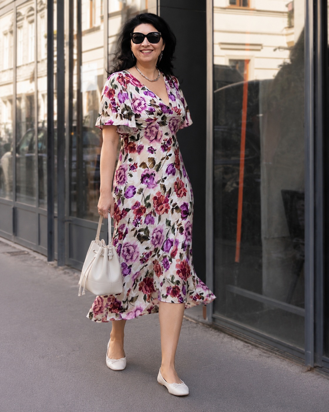 Rochie Kate Lunga din Vascoza cu Print Floral Mov