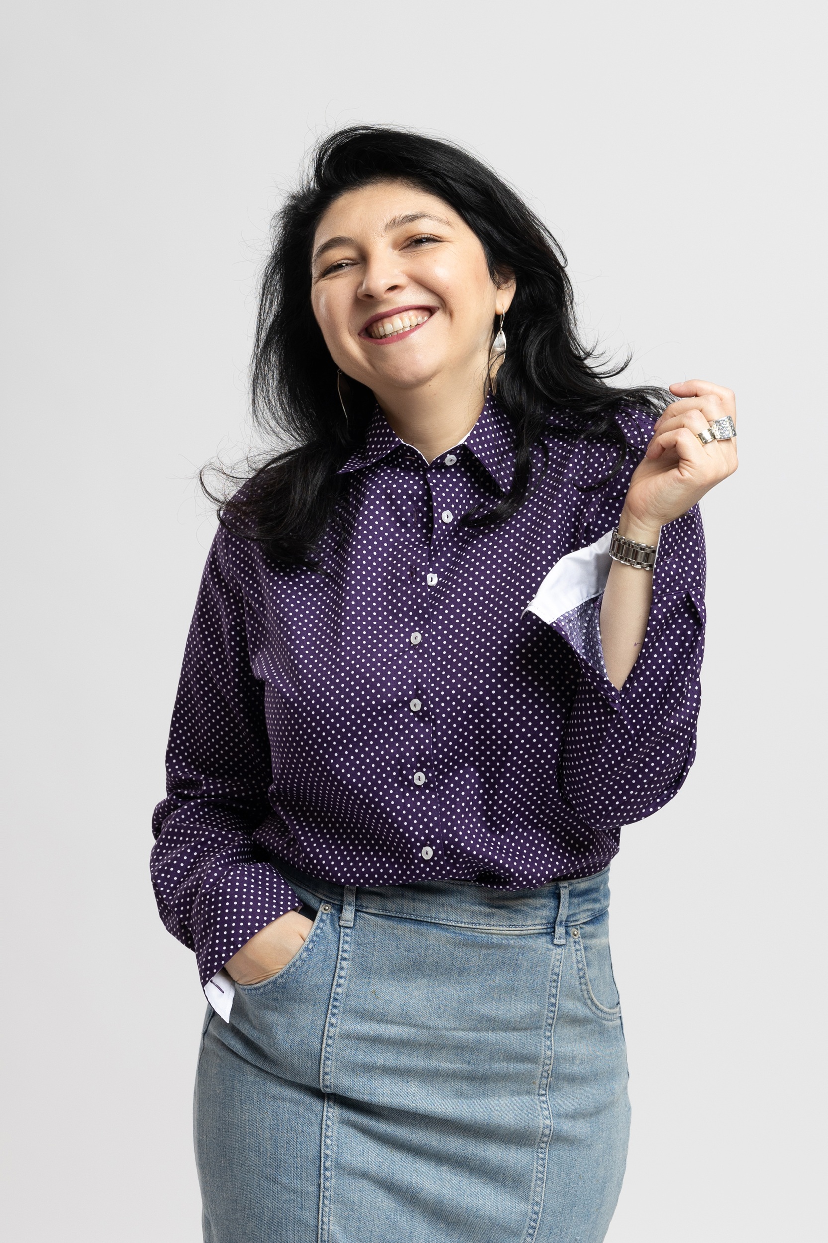 Camasa Dama Regular Bumbac Mov Buline Albe