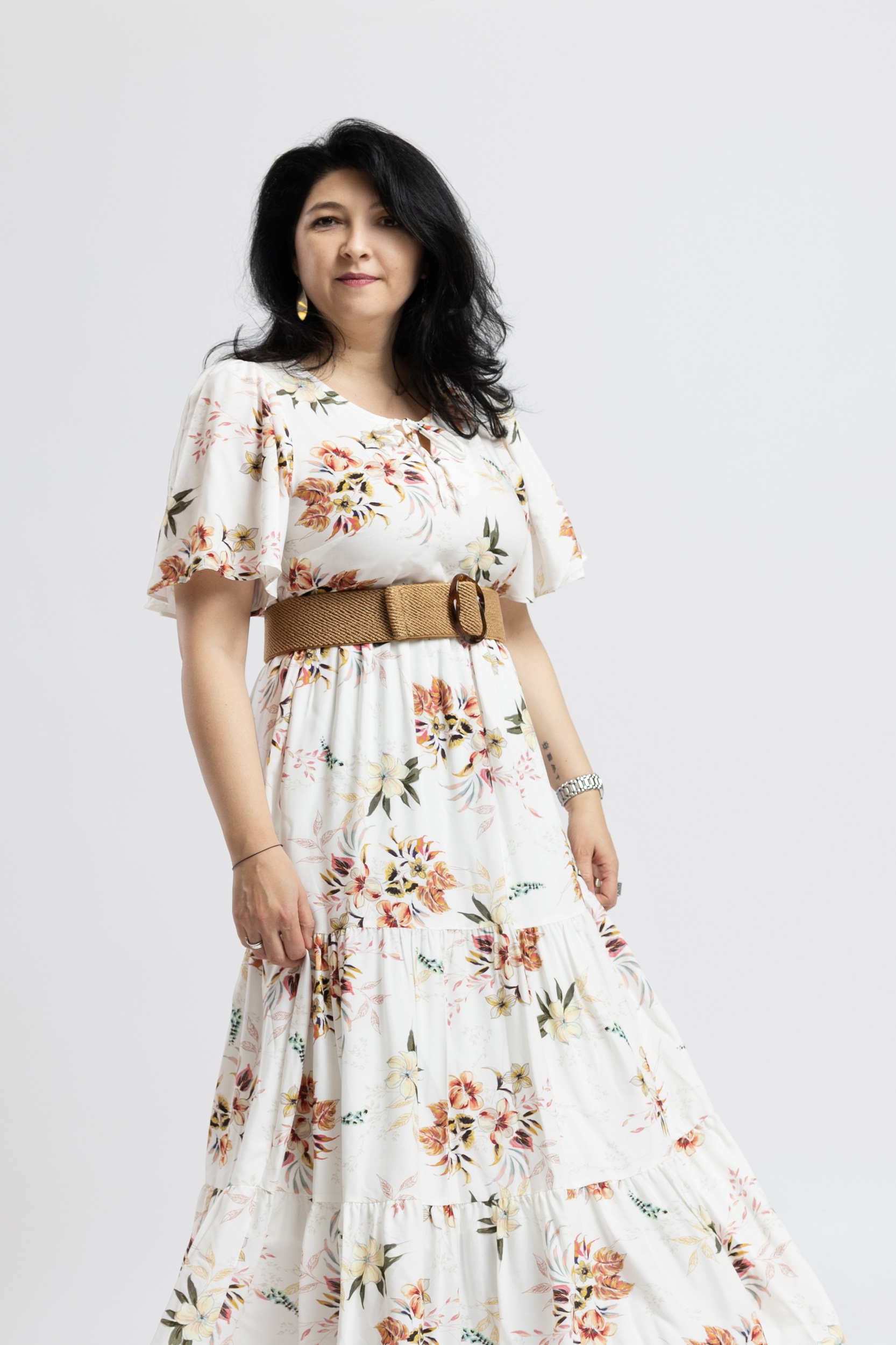 Rochie cu Volane Lisa Alba Flori de Camp 2 Rochie cu Volane Lisa Alba Flori de Camp - imagine 2