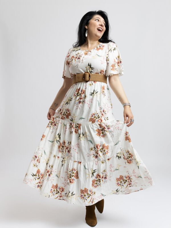 Rochie cu Volane Lisa Alba Flori de Camp