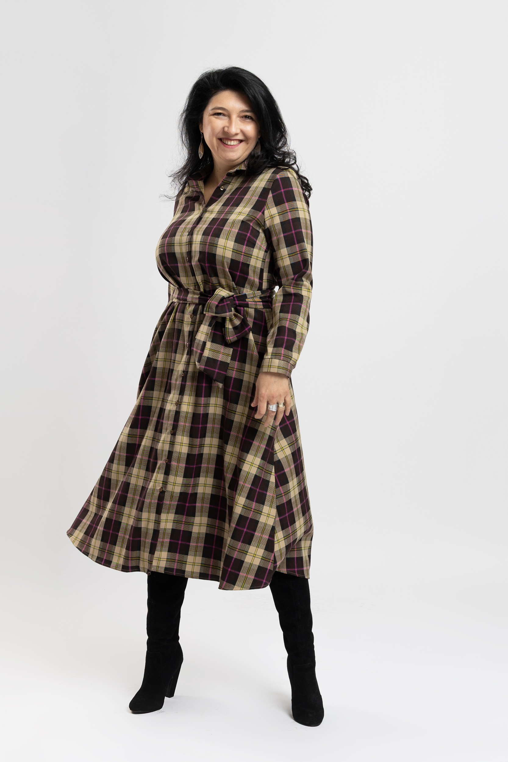 Rochie Camasa Lunga Bumbac Carouri Maro Fucsia 2 Rochie Camasa Lunga Bumbac Carouri Maro Fucsia - imagine 2