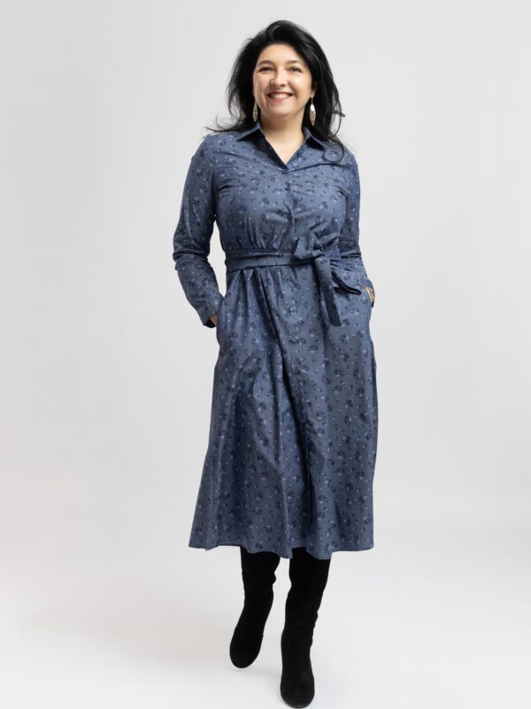 Rochie Camasa Lunga Bumbac Indigo Flori Albastre